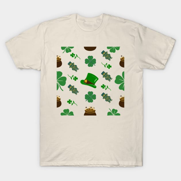 Leprechaun Clover Gold Pot Pattern, St. Patrick's Day T-Shirt by vystudio